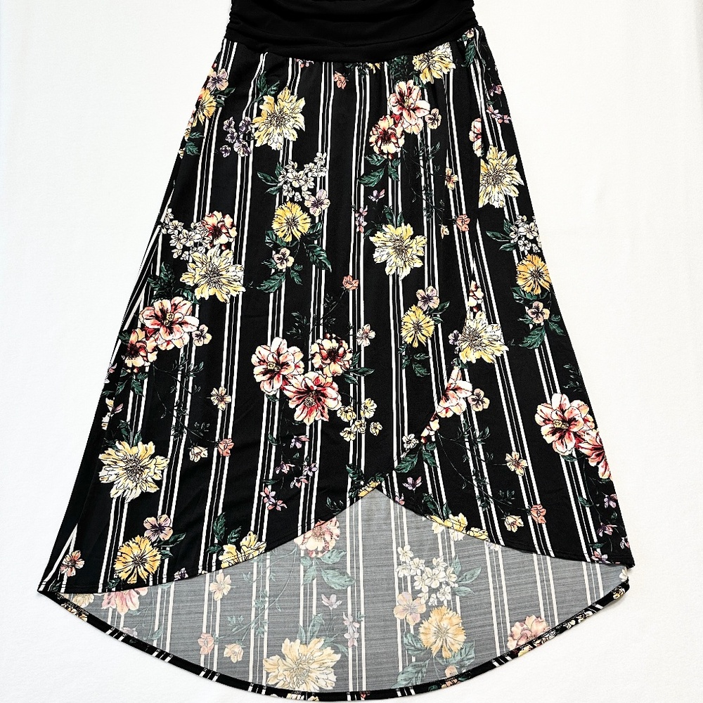 Apt. 9 Asymmetrical Skirt Women’s Size XL Black Floral Ruched Waist
